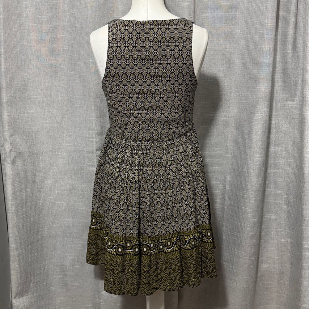 Sincerely Jules Rayon Swing Style Skater Dress-Sz M-Navy/White/Olive-V Neck - Picture 8 of 15